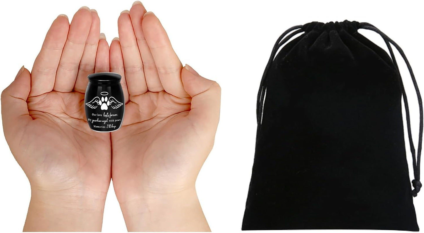 Mini Pet Cremation Urn for Small Pets – Aluminum Keepsake with Angel Wings and Paw Print – Memorial Ash Holder for Dog, Cat, Rabbit