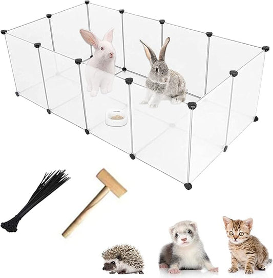 kathson Plastic Small Pet Playpen,Portable Bunny Pen,13.8" X 13.8" Rabbit Cage DIY Metal Enclosure Yard Outdoor & Indoor Fence for Cat Guinea Pig Hedgehogs Kitten Rat(12 Panels)