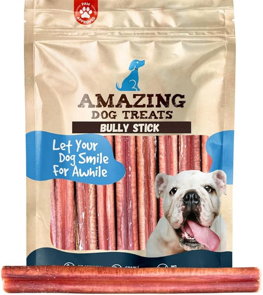 Amazing Dog Treats - 6 Inch Medium Size Bully Sticks (25 Count) - Bulk Bully Sticks for Dogs - No Hide Bully Stick Dog Bones