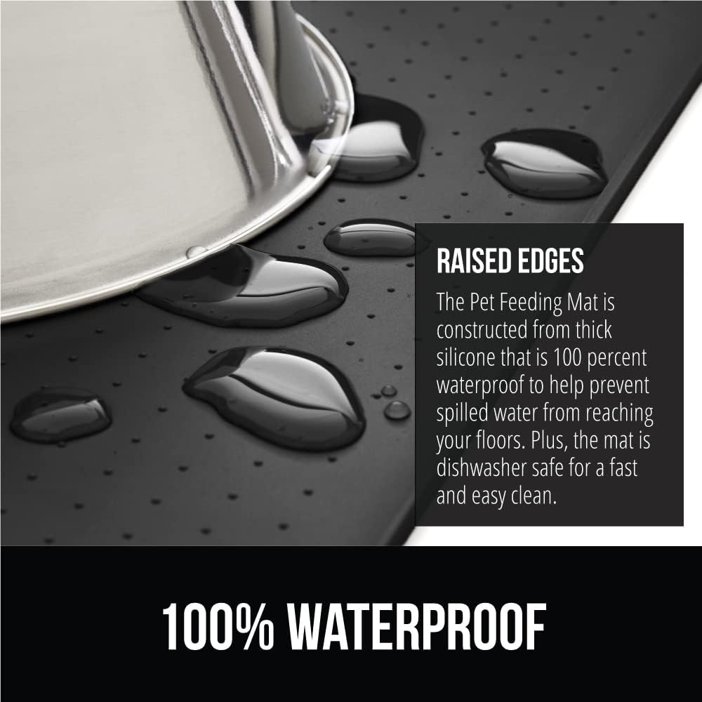 GORILLA GRIP 100% Waterproof Raised Edge BPA Free Silicone Pet Feeding Mat, Dog Cat Food Mats Contain Spills Protects Floors, Placemats for Cats and Dogs Water Bowl Pets Accessories 18.5x11.5 Charcoal