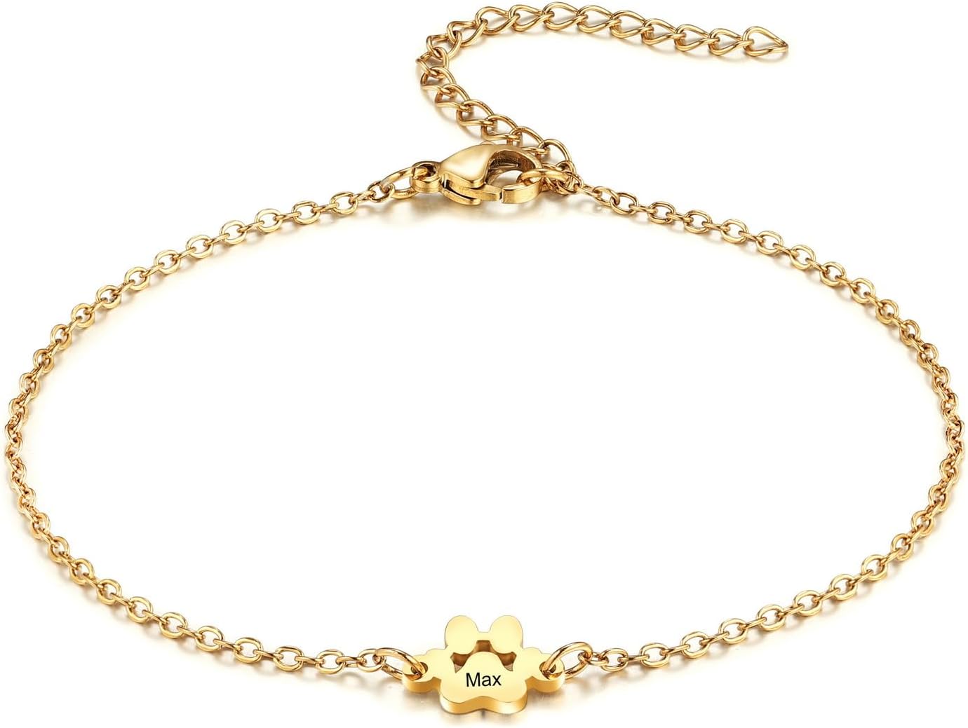 MeMeDIY Personalized Paw Print Bracelet for Women Engraved 1-5 Names Dog Cat Pet Paw Bracelet Adjustable Chain Dog Jewelry Memorial Gifts for Pet Lovers