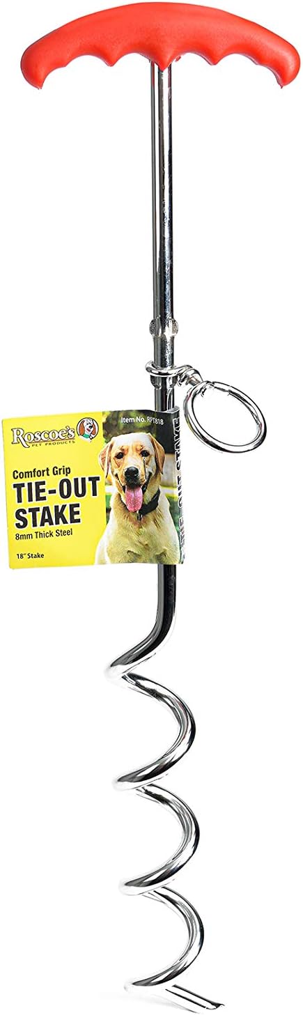 Roscoe's Pet Products Comfort Grip Tie Out Stake for Dogs. 4 (8mm, 18 inch)