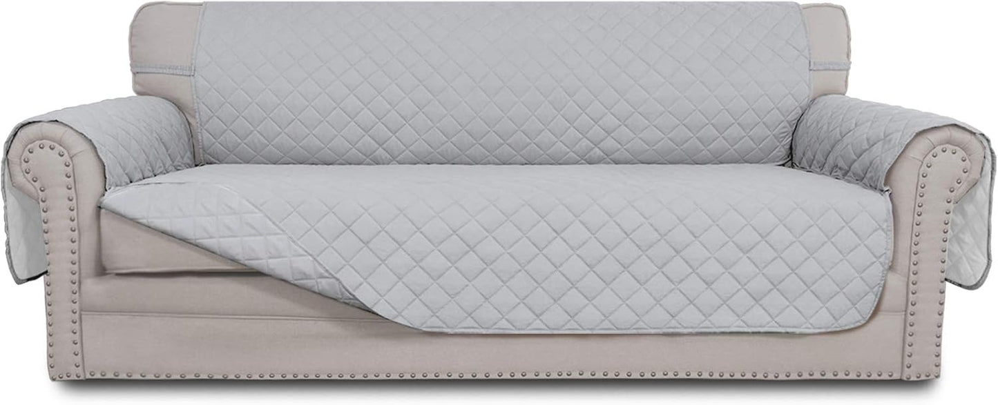 Easy-Going Reversible Couch Cover for 3 Cushion Couch Sofa Cover for Dogs Water Resistant Furniture Protector Cover with Foam Sticks Elastic Straps for Pet Cat (Sofa, Light Gray/Light Gray)