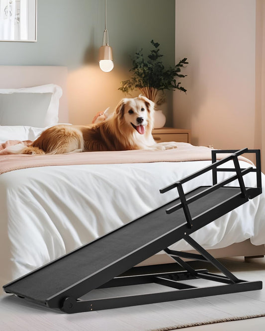 Dog Ramp for Bed, Pet Ramp for Small Dogs to Get on Bed, Dog Bed Ramp for High Bed 24 inch, Adjustable Wood Furniture Dog Ramp for Couch/Bedroom, Adjustable from 15" to 24" Height - Black