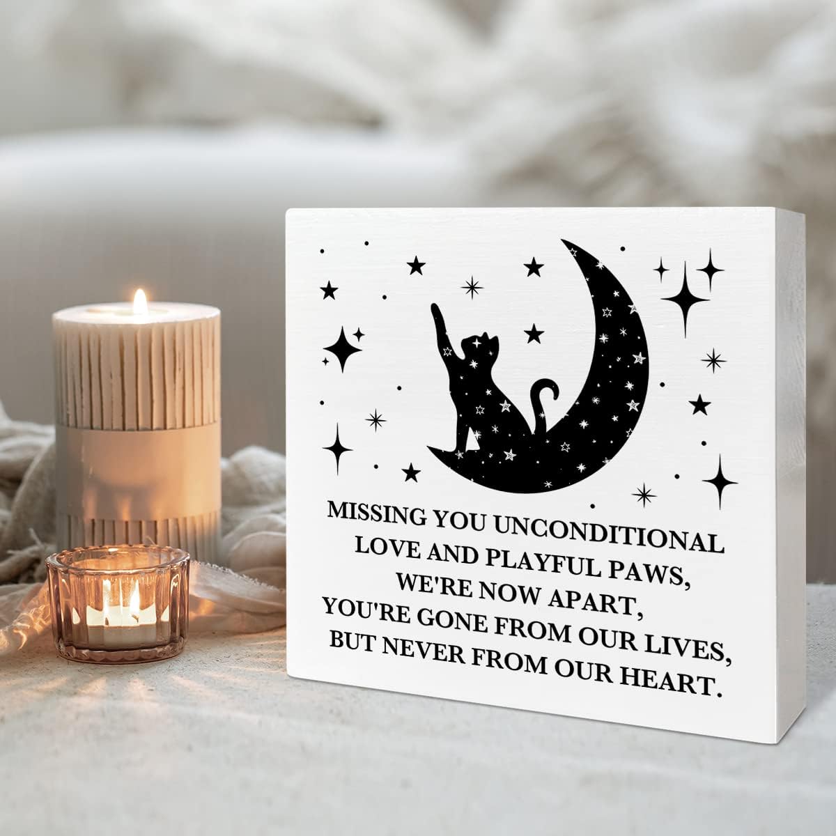 Memorial Gifts for Lose of Cat, Sympathy Gifts for Pet Cat Remembrance Bereavement, Missing You Unconditional Love Memorial Desk Decor Wooden Box Sign