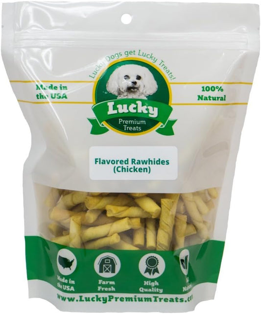 Lucky Premium Treats Chicken Basted Rawhide – All-Natural Rawhide and Beef Dog Treats for Extra Small Dogs, Gluten Free Premium Toy Breed Dog Treats (50 Chews)