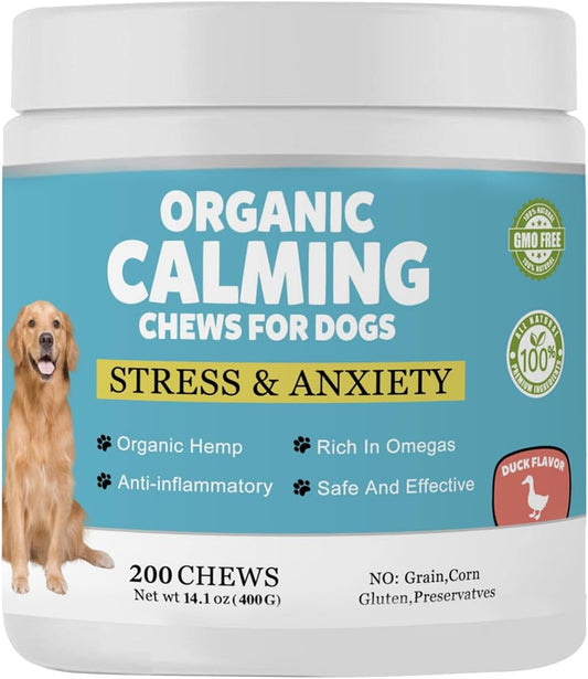 Dogs Calming Treats Chews - Anxiety Relief Chews, Separation Anxiety and Stress Relief for Dogs, Sleep Calming Aid - Health & Wellness Supplements for Dog Puppy, 200 Count (Duck)