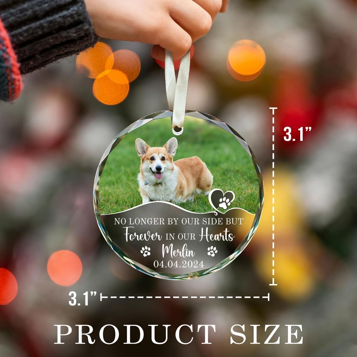 Personalized Wings Memorial Dog Christmas Ornaments - Forever in Our Hearts Acrylic Ornament for Your Loss Pet - Custom Photo, Name, Years (Glass Memorial Dog)