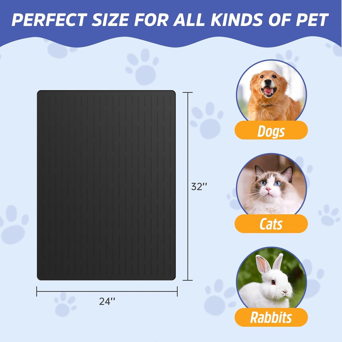 Large Dog Mats for Food and Water, 32"x24" Waterproof Pet Food Mats for Floor Nonslip Silicone Bowl Mats with Raised Edges