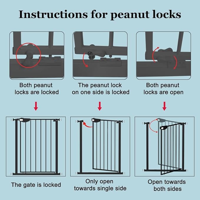 WAOWAO Triple Lock Baby Gate Extra Wide 53.93-57.87" Pressure Mounted Walk Through Swing Auto Close Safety Black Metal Dog Pet Puppy Cat for Stairs,Doorways,Kitchen