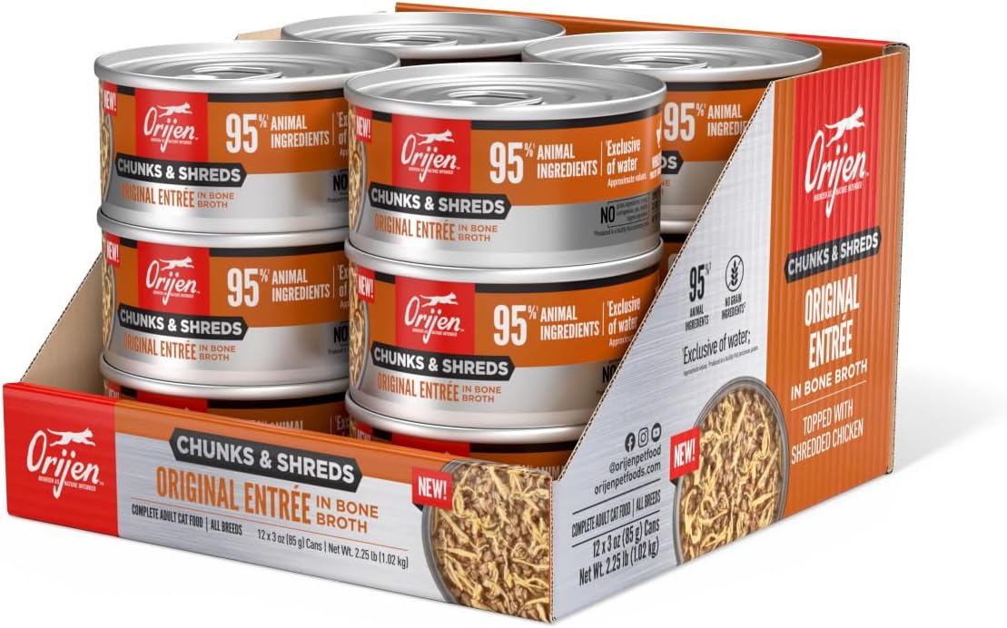 ORIJEN Chunks & Shreds Wet Cat Food Original Entrée 3oz Cans (12 Count)