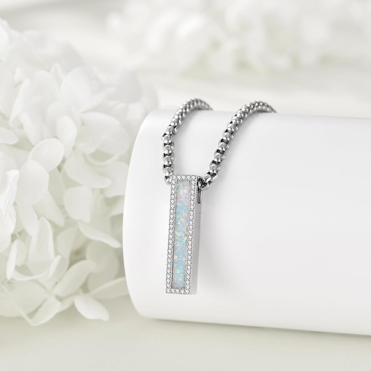 Urn Necklaces for Ashes Sterling Silver 3D Vertical Bar Memorial Pendant for Loved Ones Keepsake Cremation Jewelry Gifts for Women Men