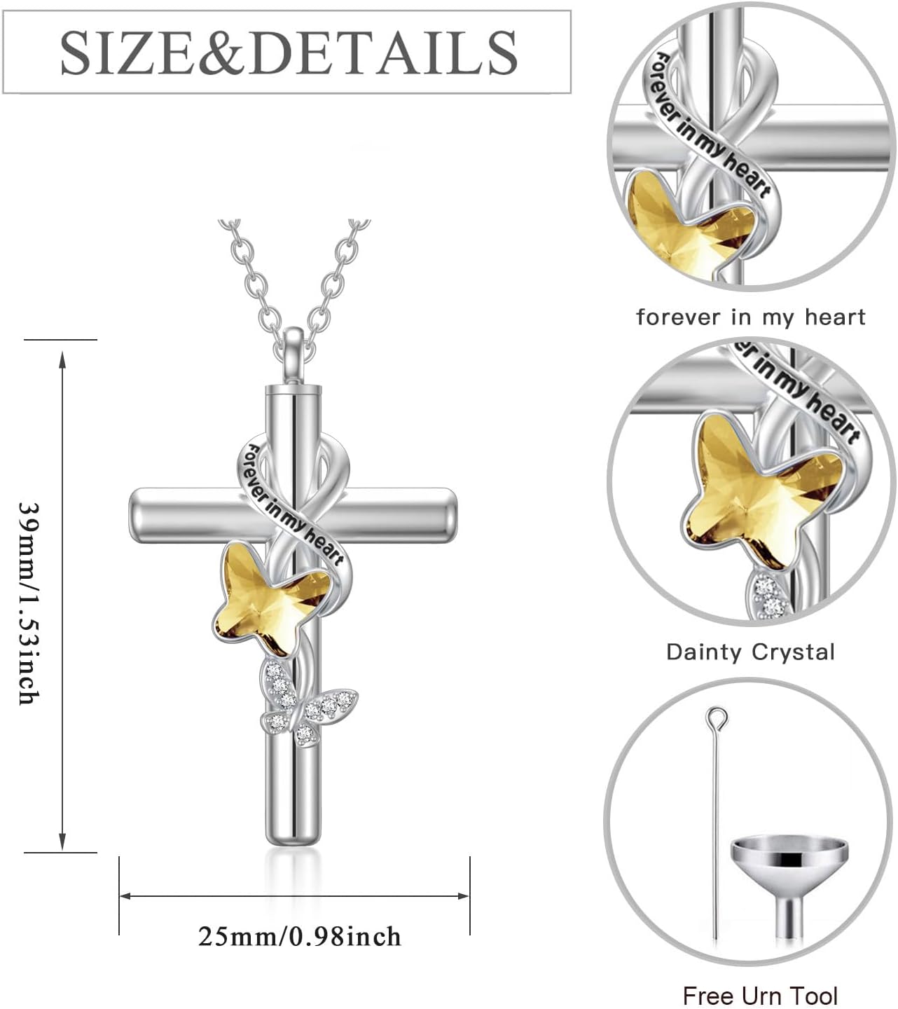 Cross Urn Necklace for Ashes 925 Sterling Silver Cremation Jewelry with Funnel Filler Kit Ashes Necklace for Human Women Girl Pets