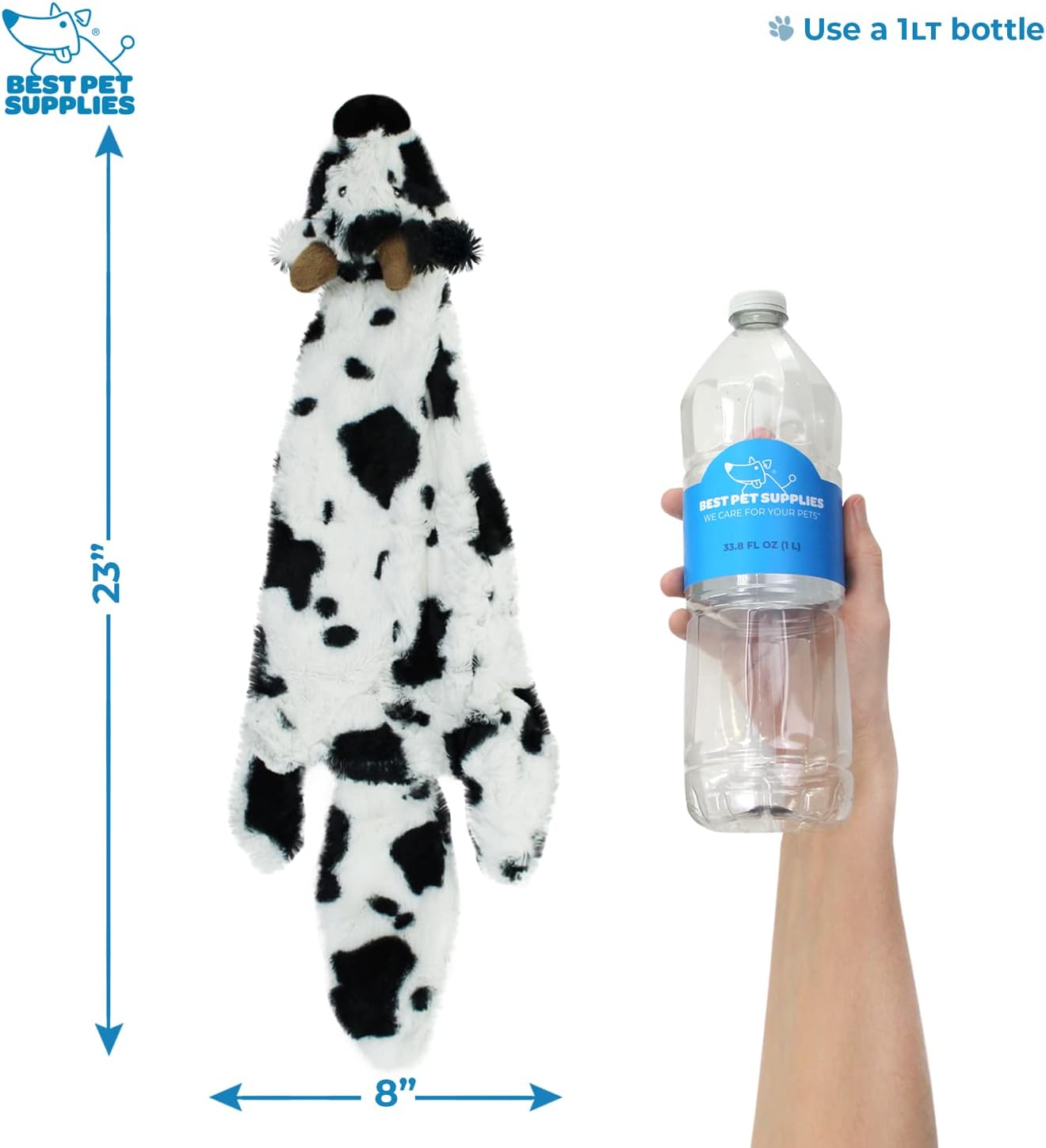 Best Pet Supplies 2-in-1 Stuffless Squeaky Dog Toys with Soft, Durable Fabric, No Stuffing for Indoor Play, Holds a Plastic Bottle - Large (Hare, Sheep, Cow, Pig, Penguin)