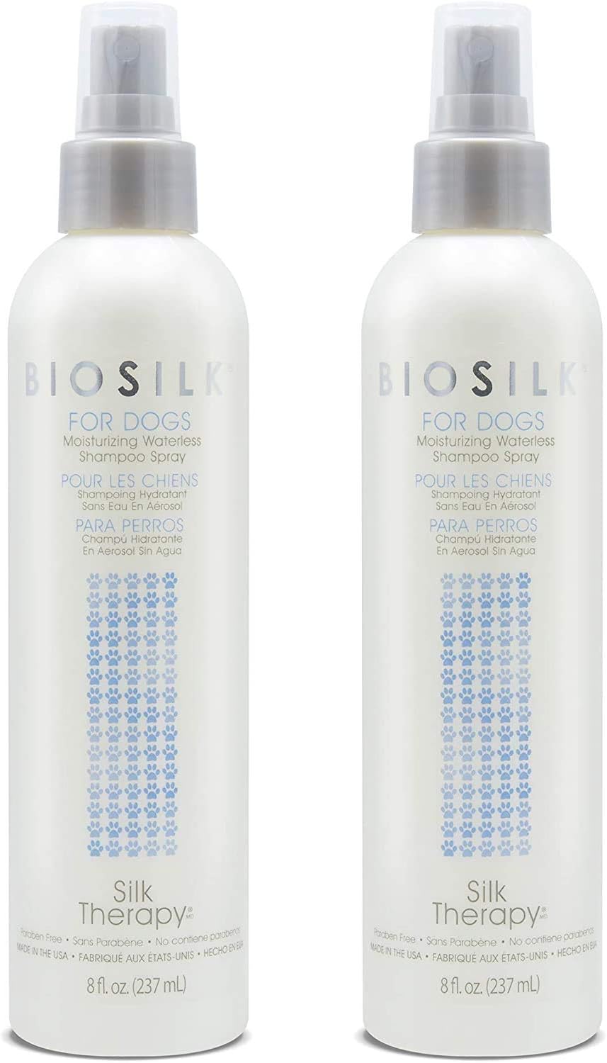 BioSilk for Dogs Silk Therapy Deep Moisture Waterless Shampoo Spray, 2 Pack | Waterless Dog Shampoo Spray for All Dogs and Puppies | 8 Fl Ounces, Pack of 2