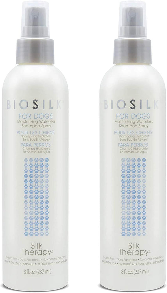 BioSilk for Dogs Silk Therapy Deep Moisture Waterless Shampoo Spray, 2 Pack | Waterless Dog Shampoo Spray for All Dogs and Puppies | 8 Fl Ounces, Pack of 2