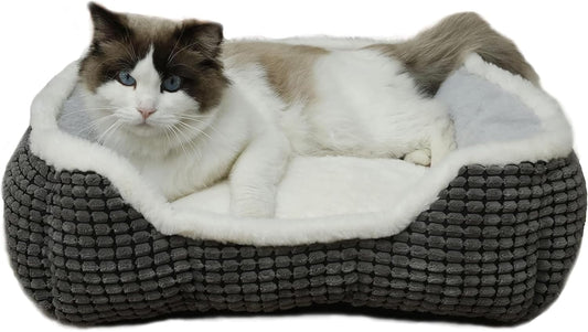 Luxury Square Grey Animal Bed - Super Soft, Washable, Anti-Slip & Water-Resistant, Suitable for Medium Size Dogs & Indoor Cats