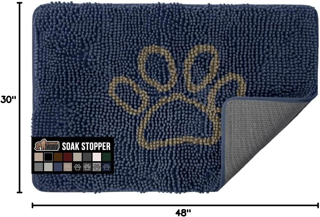 GORILLA GRIP Dog Doormat, Absorbent Doormats for Muddy Dogs Paws, 48x30 Machine Washable Soakstopper Rugs, Cleaner Floors, US Designed Pet Bed Door Mat, Indoor Entrance Pets Rug, Navy