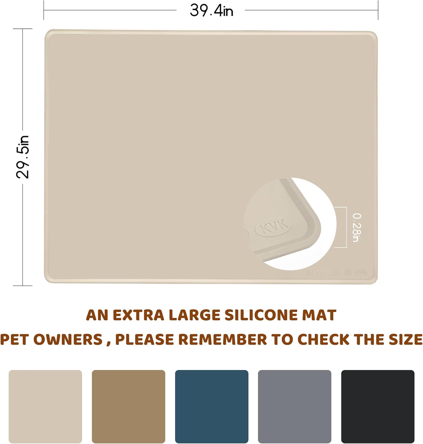 Dog Food Mat, 39.4×29.5in Extra Large Silicone Pet Feeding Mat - Waterproof, Non - Slip, Chew - Resistant for Food & Water, Protect Floors (Cream)