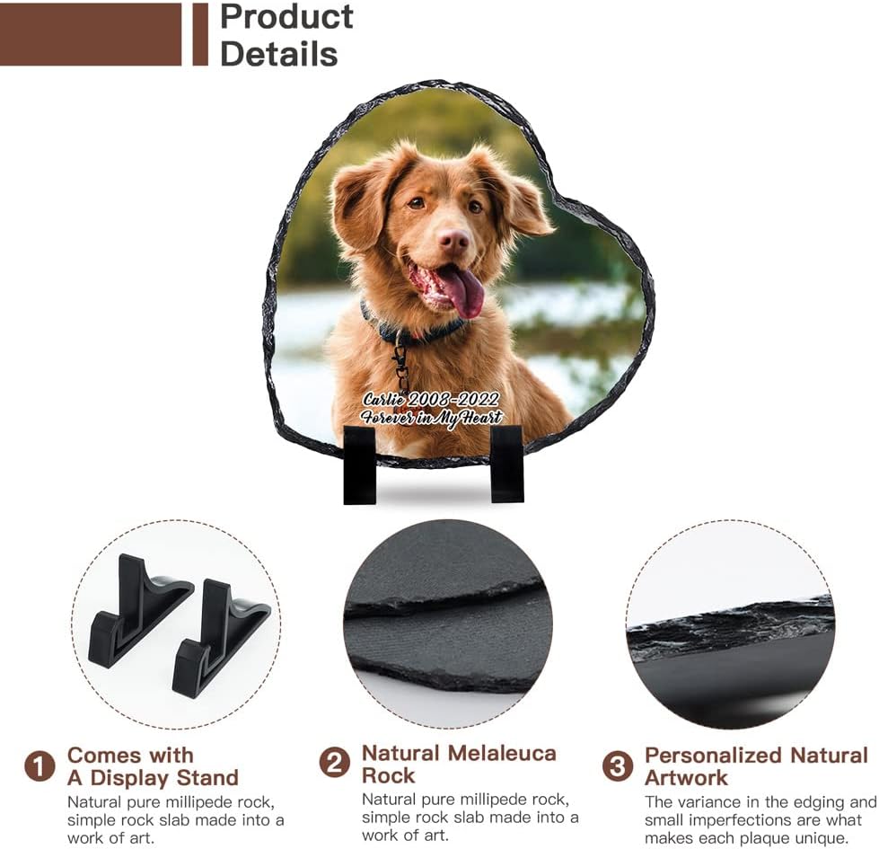 Bemaystar Customized Rock Slate Photo Frame- Personalized Picture Memorial Plaque, Creative Heart Shaped Picture Frame Gift for Couples Families Friends 5.9x5.9