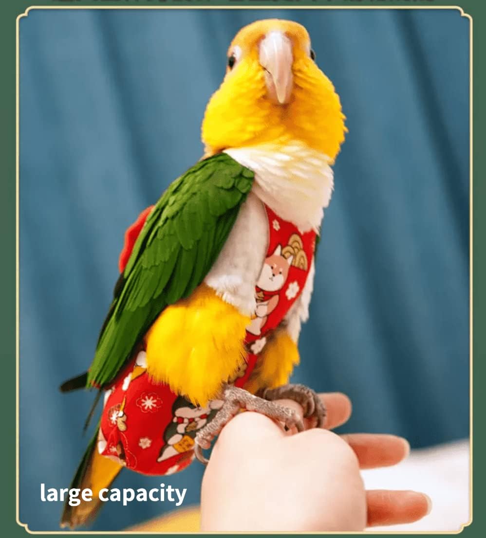 Bird Flight Suits Diapers, Parrot Flight Suits Diapers for Monk Parakeets, Cockatiels Flight Suits, Parrot Clothes, Bird Training Nappy Suit Liners Clothes (Medium,Red-B)