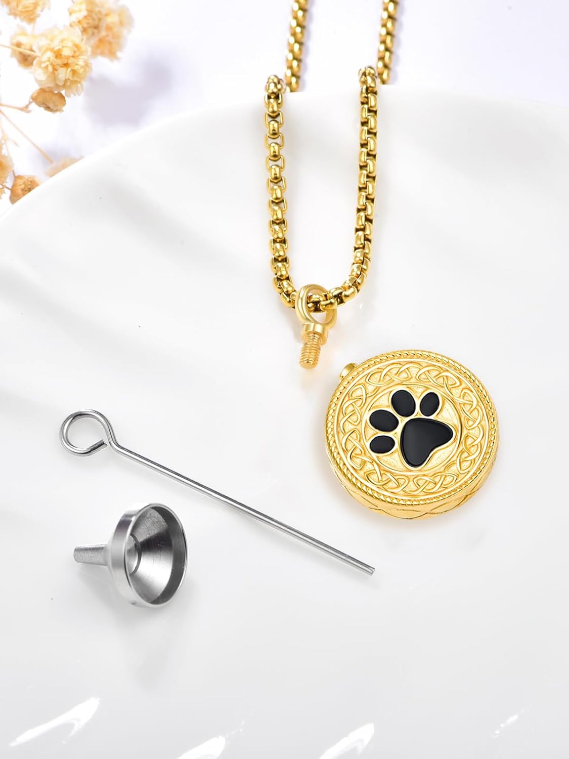 Pet Cremation Urn Necklace for Dog Cat Ashes 925 Sterling Silver Paw Print Keepsake Pendant Celtic Knot Memorial Jewelry for Women Men
