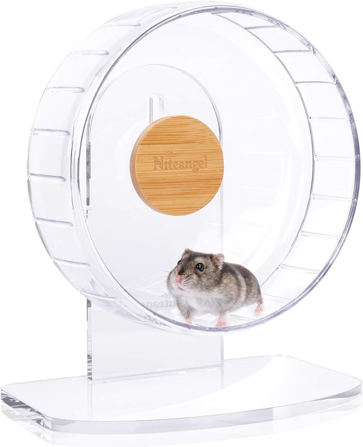 Niteangel Super-Silent Hamster Exercise Wheels: - Quiet Spinner Hamster Running Wheels with Adjustable Stand for Hamsters Gerbils Mice Or Other Small Animals (S, Transparent)