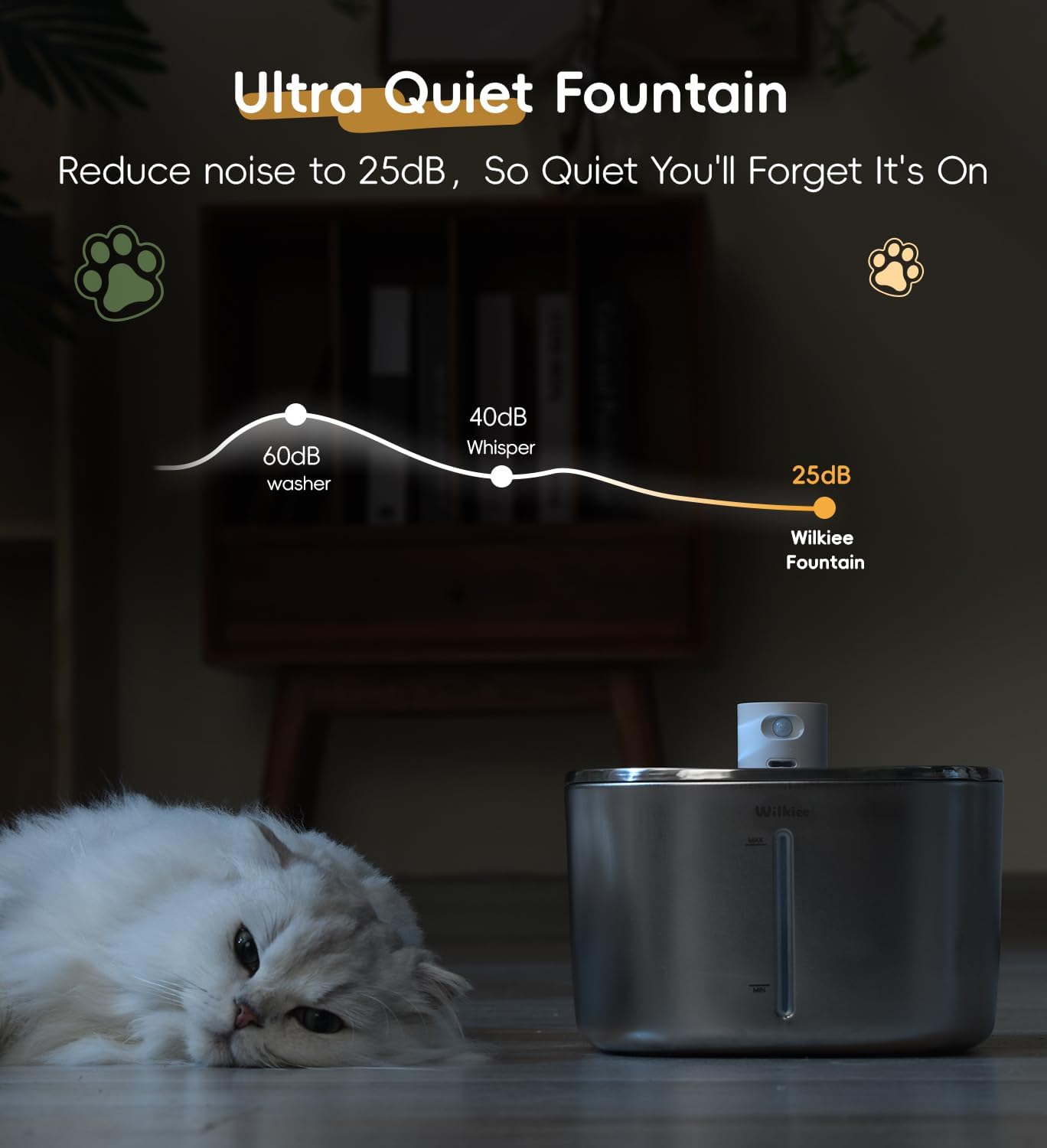 Cat Water Fountain Stainless Steel, 138fl.oz / 4.1L Wireless Cat Fountain, Pet Water Dispenser Cordless for Cats & Dogs Indoor