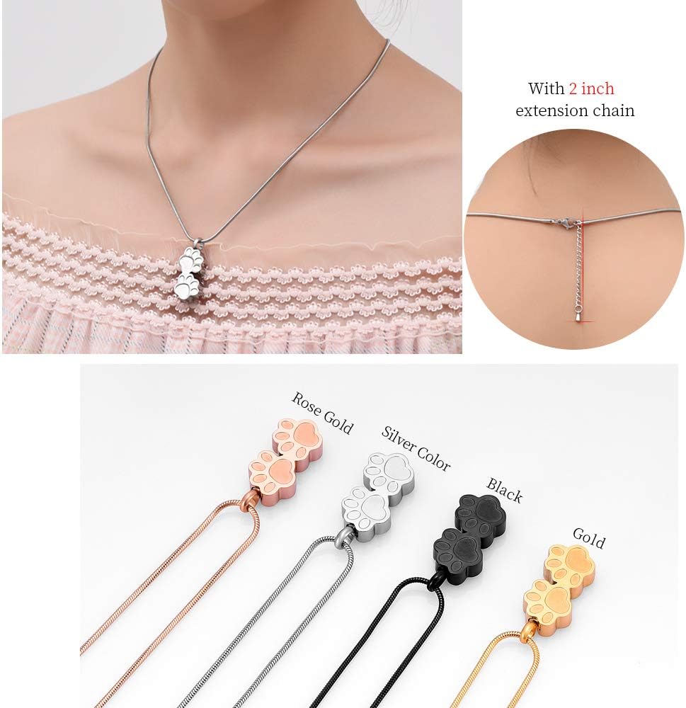 Pet Urns For Dogs/Cats - Pet Ashes Necklace - Paw Print Urn Necklace with Mini Keepsake Urn Memorial Ash Jewelry