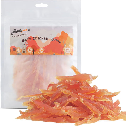 ASMPET Dog and Cat Treats, Chicken Strips, Grain Free Soft Chewy Training Rewards 10.6 OZ