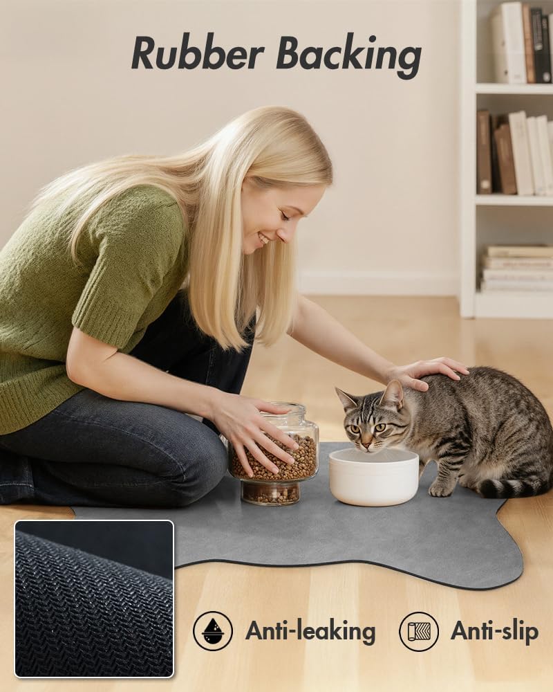 Absorbent Dog Food Mat-Dog Cat Mat for Food and Water Bowl, Quick Dry Pet Food Mat, No Stains Pet Feeding Pad, Cat Accessories Pet Supplies-Water Bowl Mat for Messy Drinkers
