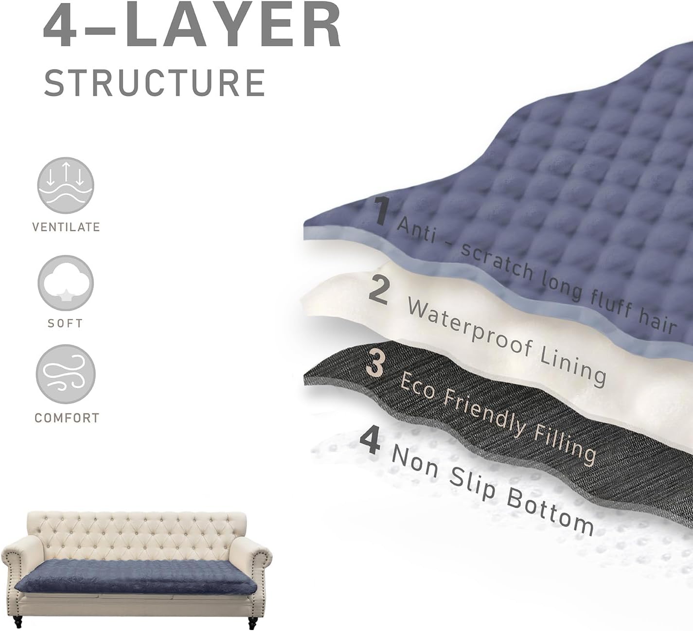 Dogs/Cats Bed Mats, Dog Pad Washable Removable Couch Cover with Anti-Slip Back, Plush Long Fur Mat, Perfect for Small, Medium and Large Dogs.(Noble Gray-Bubble, 30"x53")