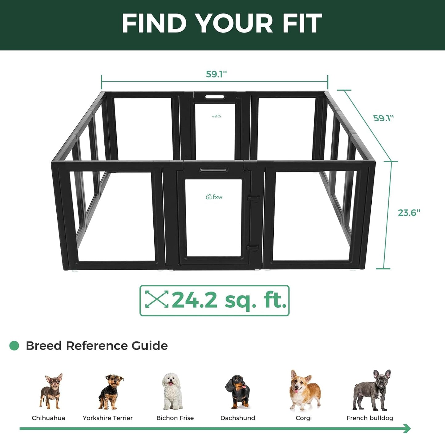 FXW AuraSpace Acrylic Indoor Unleashed Dog Playpen for Puppies and Small Dogs, 24 Inch, 12 Panels, Black
