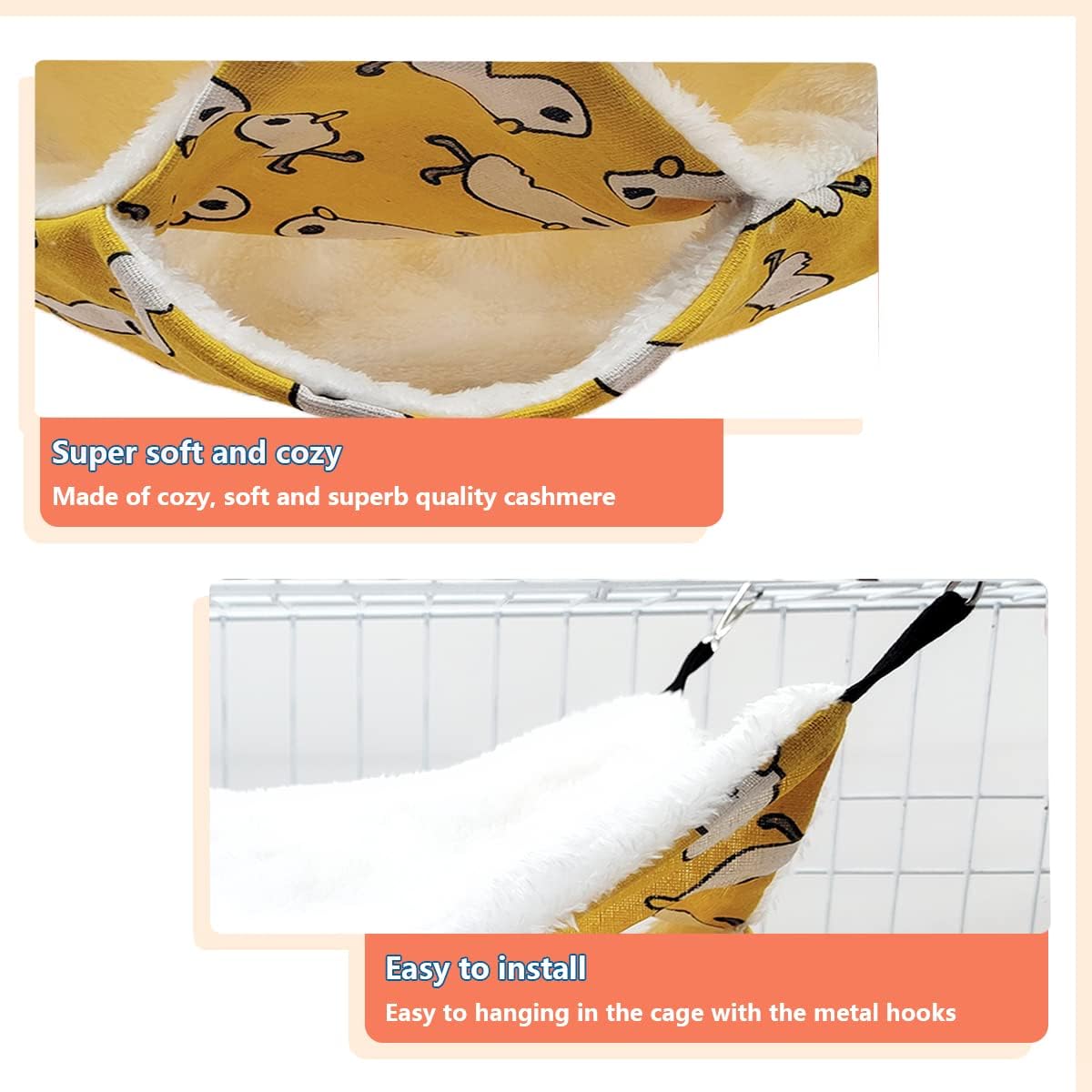LEFTSTARER Triple-Layer Sugar Glider Hammock, Small Pet Cage Hammock, Sugar Glider Cage Accessories Hamster Bedding Small Animals Bed for Chinchilla Parrot Ferrets Rat Playing Sleeping (Yellow Duck)
