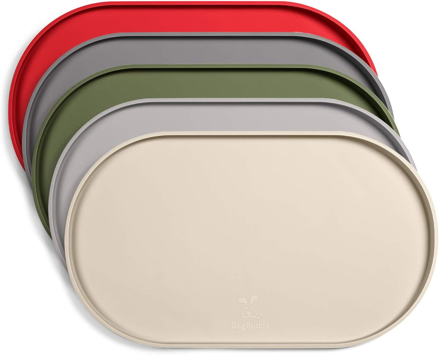 DogBuddy Dog Food Mat - Waterproof Dog Bowl Mat, Silicone Pet Mat for Food and Water Bowls, Nonslip Pet Feeding Mat with Edges, Dogs Food Mats for Floors, Puppy Supplies (Large, White Sand)