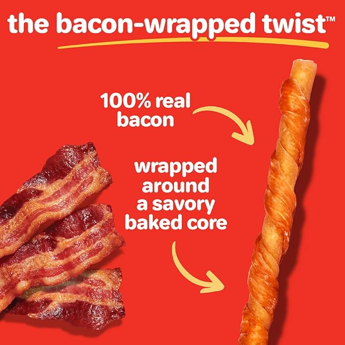 Hartz New Oinkies Bacon Wrapped Twists, Real Meaty Chews with 100% Real Bacon and No Beefhide, 14 Count