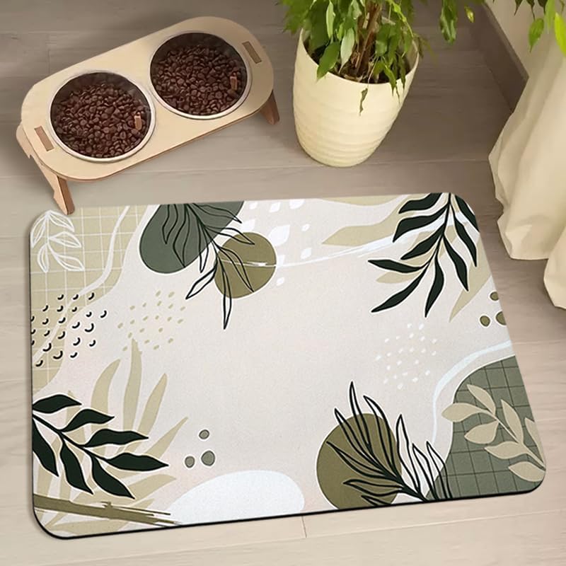 Dog Food Mats for Floors Waterproof, Dog Cat Water Bowl Mats Pet Feeding Absorbent Mat Dog Cat Pet Placemats for Food and Water Bohemia Tropical Leaves 16 * 24 inch