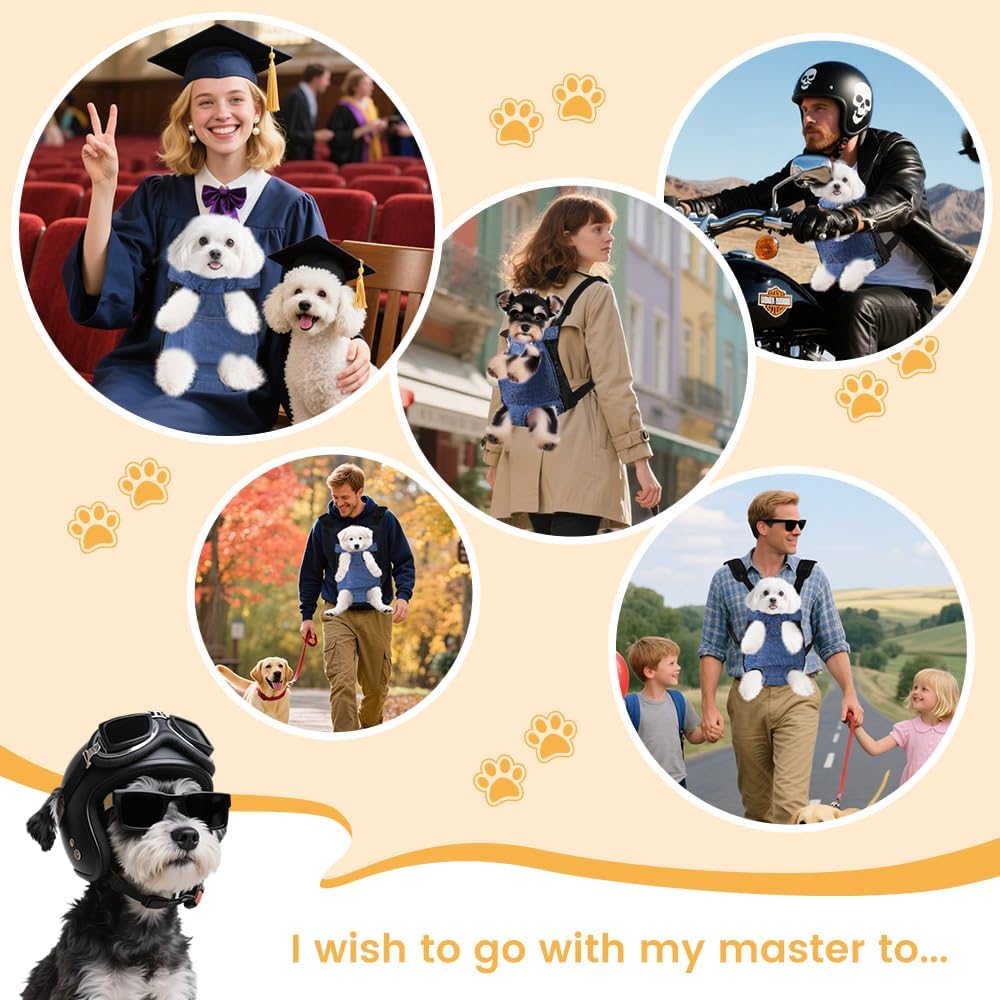 Inspack Dog Backpack Carrier/Cat Carrier, Adjustable Pet Front Carriers Travel Bag for Puppy Medium Dogs, Legs Out, Soft Ventilated Dog Chest Carry Backpacks for Hiking/Camping, 4-7 lbs, Indigo Denim