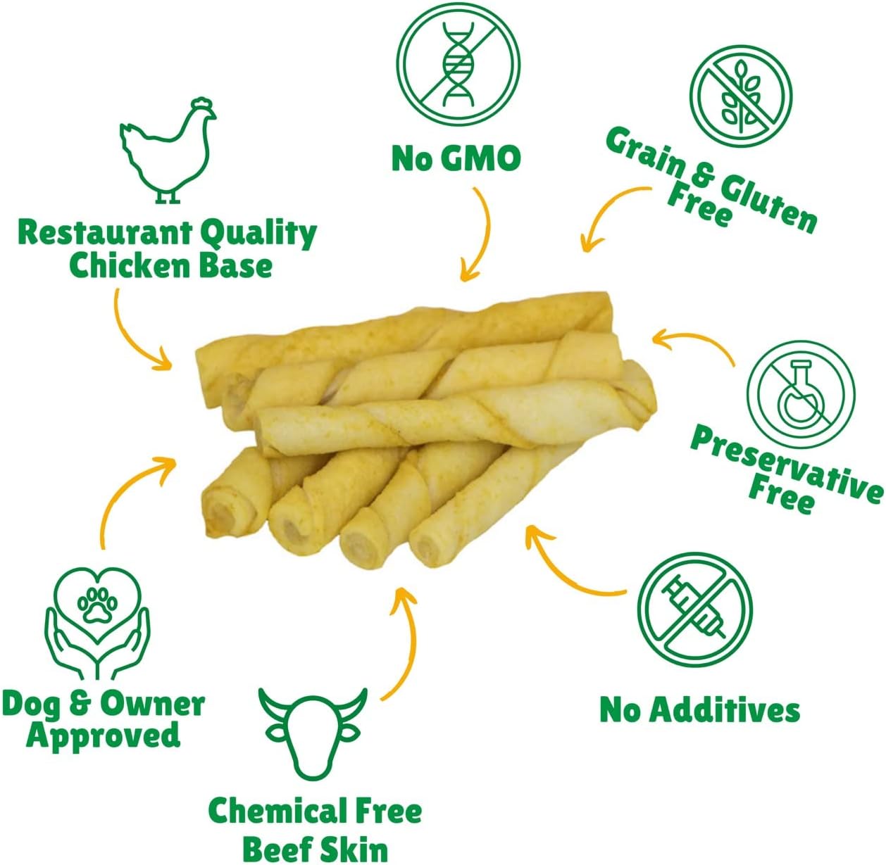 Lucky Premium Treats Chicken Basted Rawhide – All-Natural Rawhide and Beef Dog Treats for Extra Small Dogs, Gluten Free Premium Toy Breed Dog Treats (50 Chews)