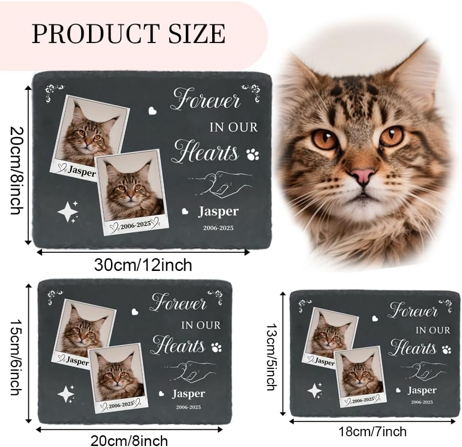 Personalized Pet Memorial Stone - Heart-Shaped Custom Cat Grave Marker with Engraved Name & Photo - Pest Grave Stone for Remembrance Dog/Cat Passing Away Sympathy Gifts (Style L)