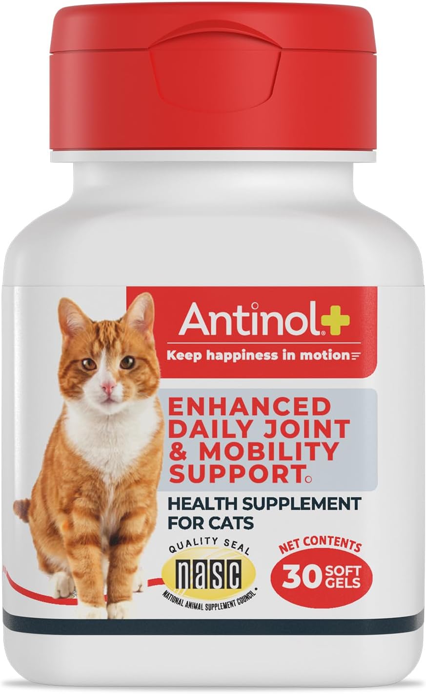 Antinol Plus, Mobility, Hip, and Joint Supplement for Cats, Green-Lipped Mussels and Krill Oil - Cat Joint Supplement, 30 Soft Gels