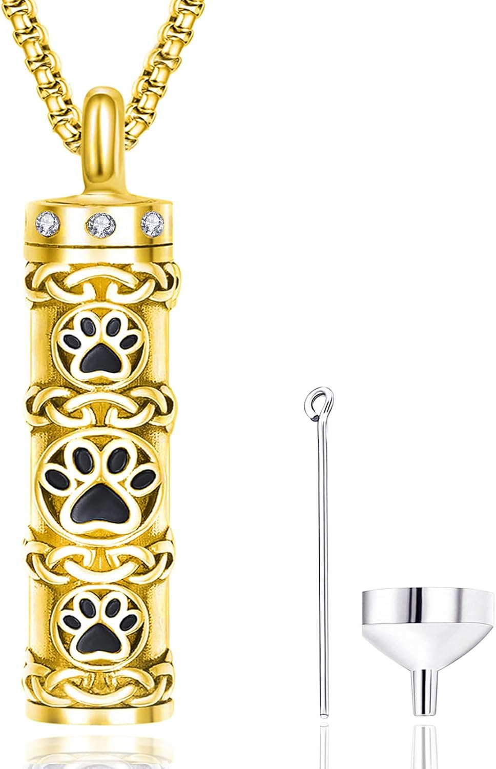 Pet Cremation Urn Necklace for Dog Cat Ashes 925 Sterling Silver Paw Print Keepsake Pendant Celtic Knot Memorial Jewelry for Women Men