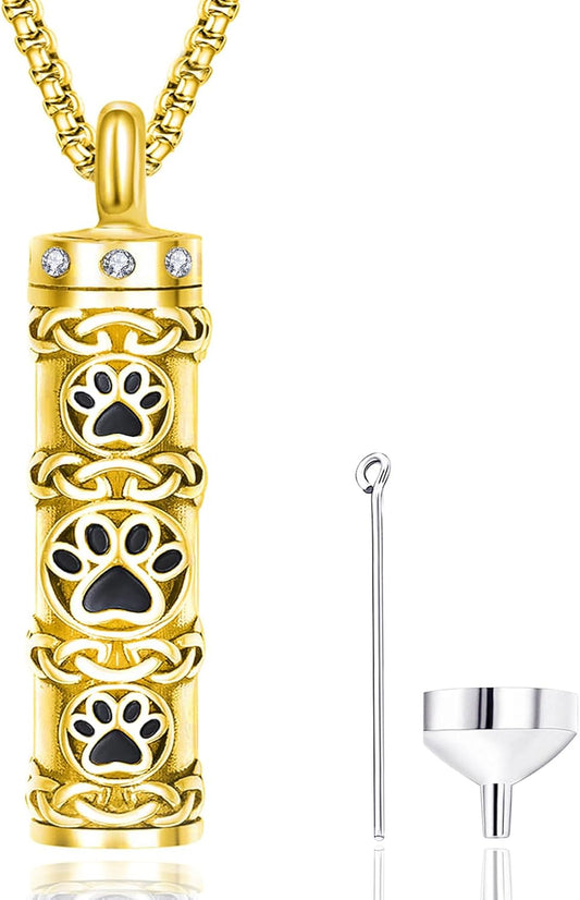 Pet Cremation Urn Necklace for Dog Cat Ashes 925 Sterling Silver Paw Print Keepsake Pendant Celtic Knot Memorial Jewelry for Women Men