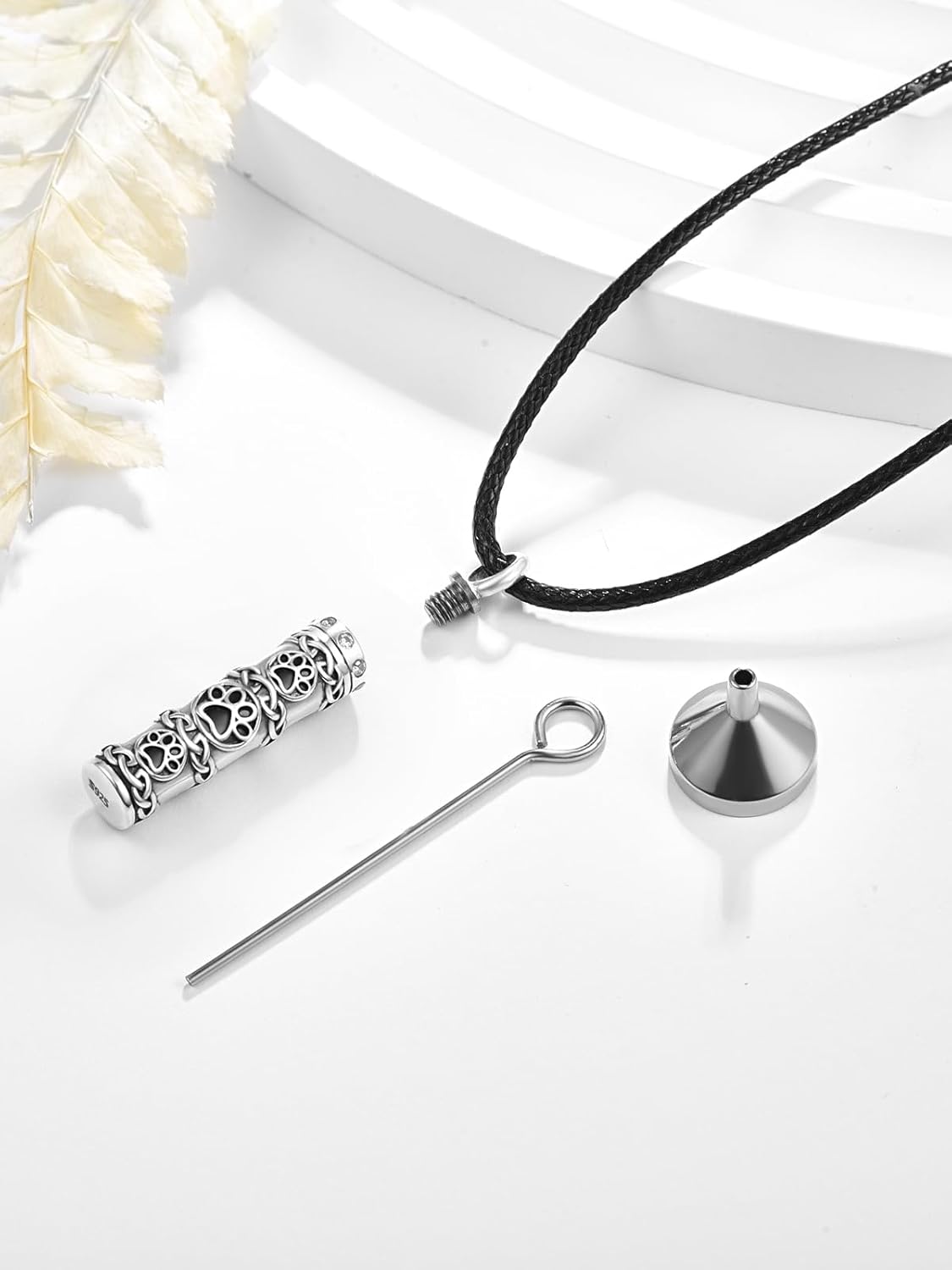 Dreamboat Pet Crematian Urn Necklace for Dog Cat Ashes 925 Sterling Silver Paw Print Keepsake Pendant Jewelry Gifts for Women Men
