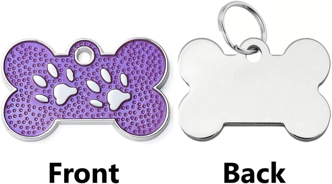 Personalized Dog/Cat Cute Paw Pet ID Tag for Pet Collar or Key Chain - cat Name tag, Personalized cat id tag, Kitten Name tag, Kitten id tag (Bone-Shaped-Small: Purple)