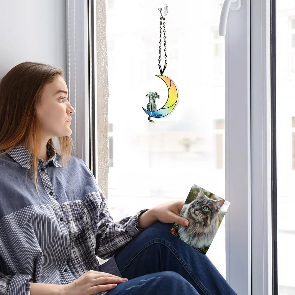 callie Personalized Cat Memorial Gifts for Loss of Cats, Custom Pet Memorial Suncatcher with Name & Text for Windows Hanging Decor, Cat Sympathy Gifts for Cats Lovers (Lying Style 7-19)