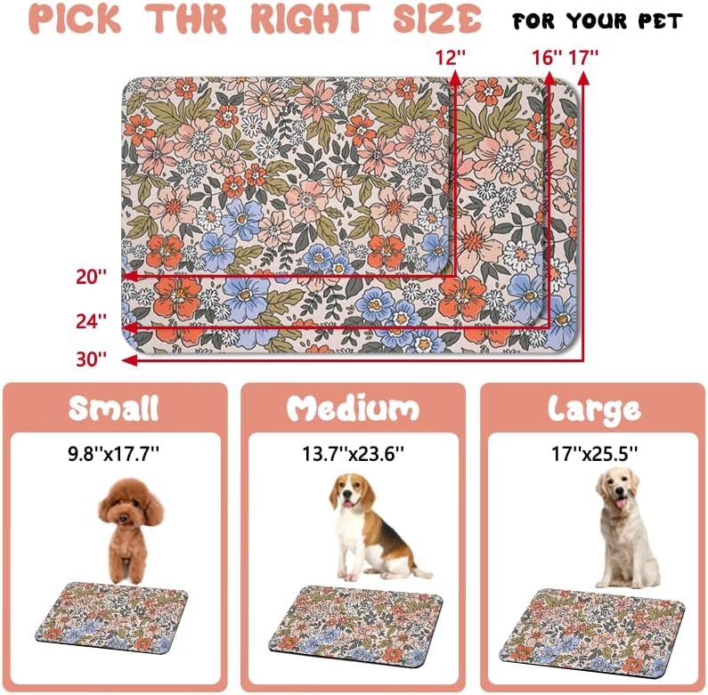 Dog Food Mats for Floors Waterproof, Cat Water Bowl Mats Pet Feeding Absorbent Placemats Flower 12 * 20 inch
