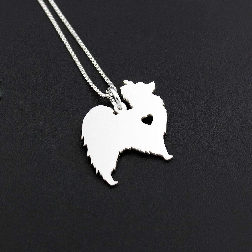 Papillon necklace sterling silver dog breeds pendant w/Heart - Love Pet Jewelry Italian chain Women Best Cute Gift Personalized Toy Spaniel