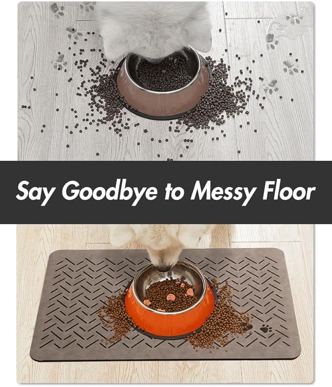 MontVoo-Absorbent Pet Feeding Mat-No Stains Quick Dry Dog Mat for Food and Water Bowl-Rubber Backing Dispenser Mat Accessories Supplies-Dog Bowl Messy Drinkers,Brown