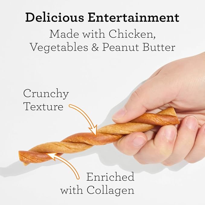 DreamBone CollaYUMS Twists Plus Collagen Chews for Dogs, 10 Count, Treat Your Dog to Rawhide-Free Chews Made with Chicken, Vegetables and Peanut Butter